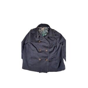 Gap cotton cropped trench coat throat latch blue galaxy double breasted Womens L